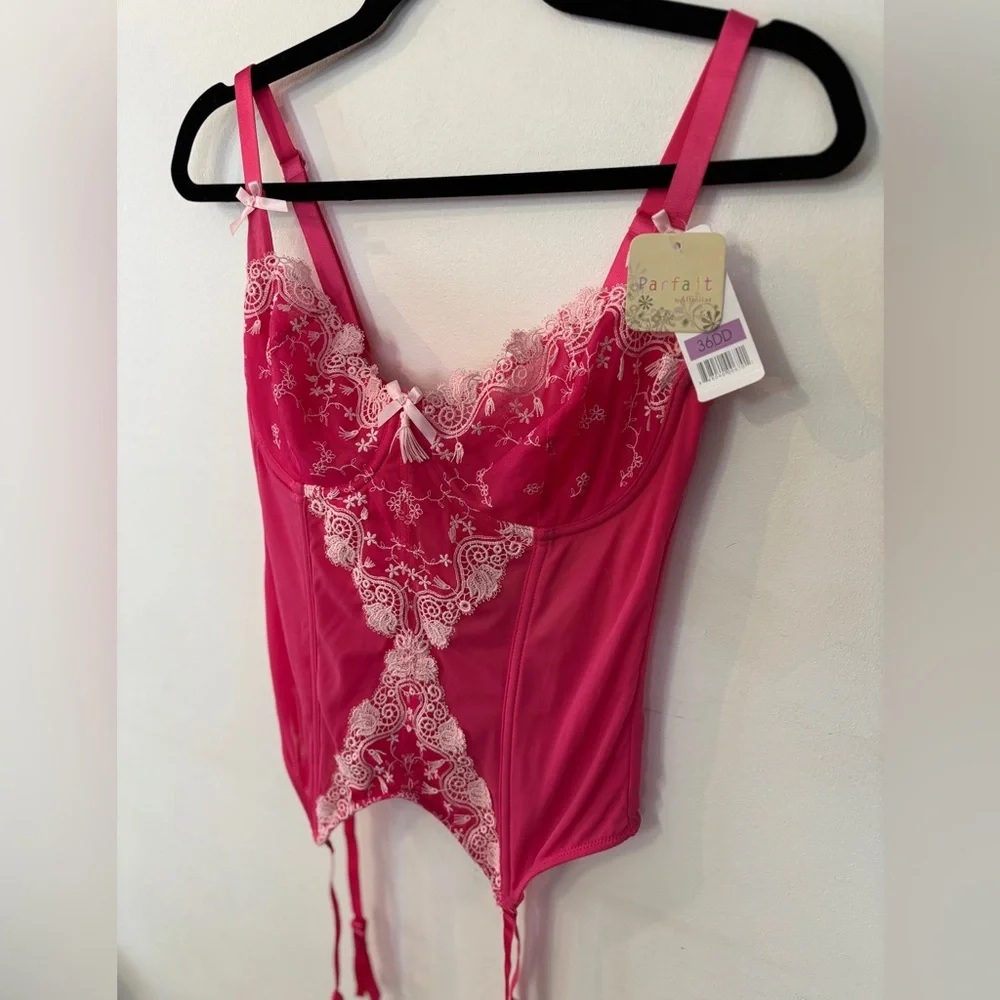 NWT Vintage Parfait Embroidered coquette girl Barbiecore pink sheer corset 36DD